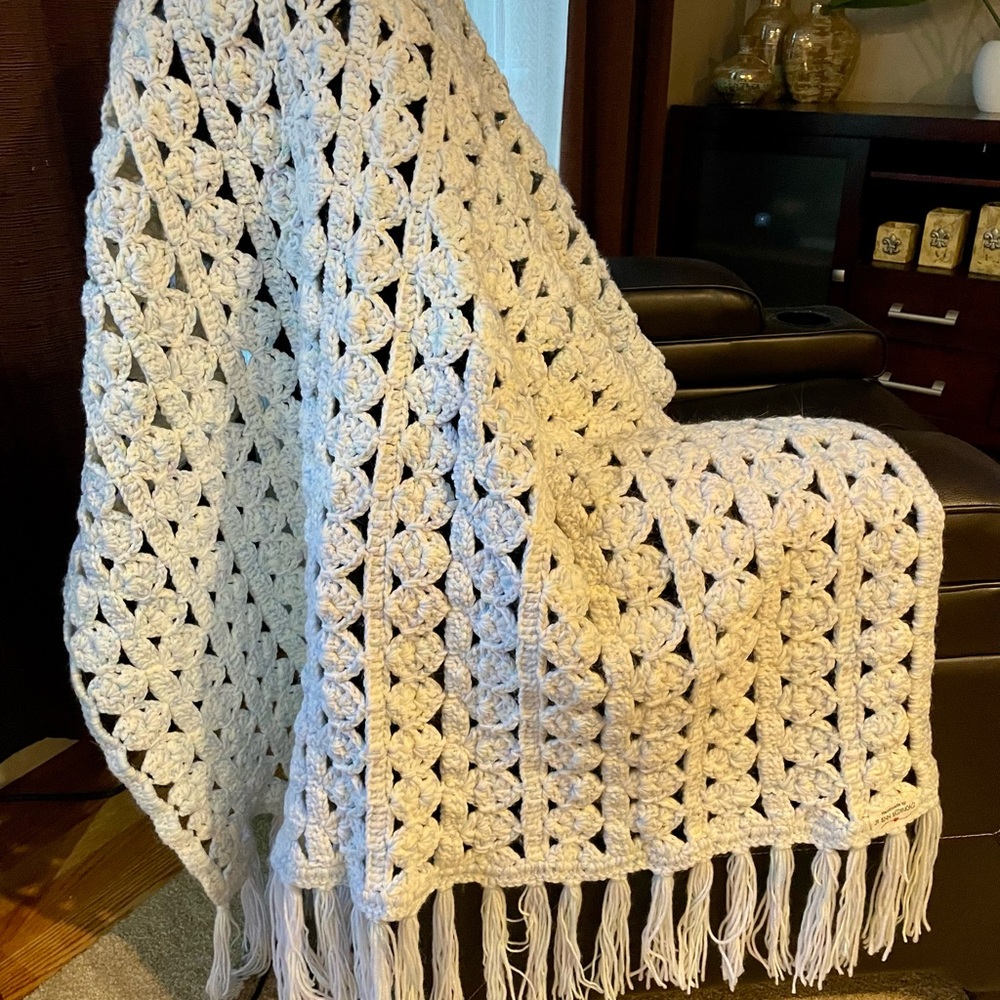Elegant white and light pastels Crochet Afghan - handmade